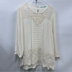 Maurices Cream Lace Detail Blouse size M sheer top embroidered hemline boho